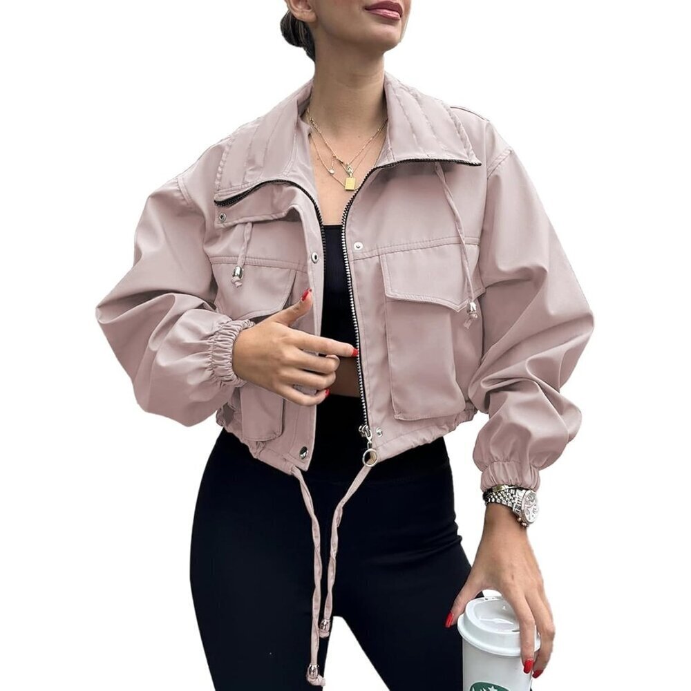 🆕Womens Pink Tankaneo Cropped Jacket Zip Up Oversized Utility Anorak Coat